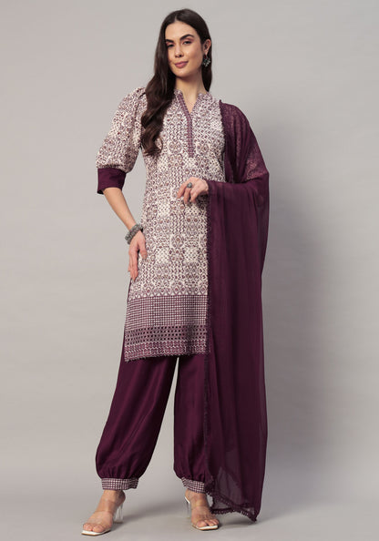 Women's  Embroidered Viscose Kurta Dhoti Pant & Dupatta Set