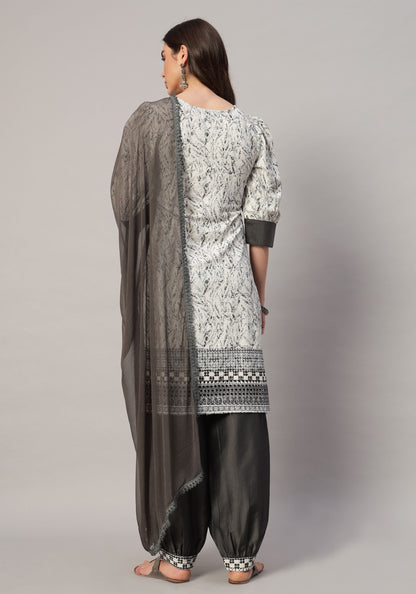 Women's  Embroidered Viscose Kurta Dhoti Pant & Dupatta Set