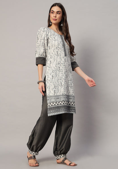 Women's  Embroidered Viscose Kurta Dhoti Pant & Dupatta Set