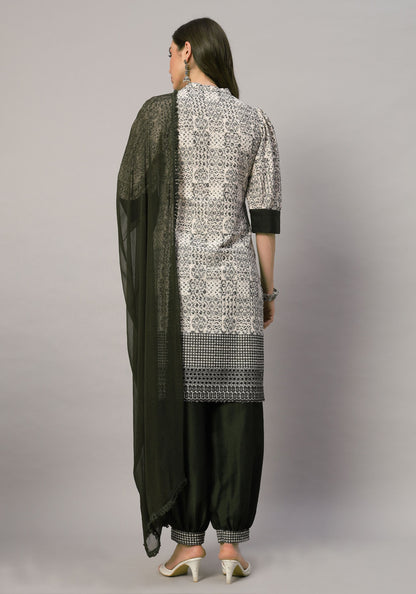 Women's  Embroidered Viscose Kurta Dhoti Pant & Dupatta Set