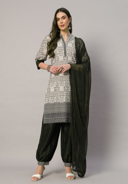 Women's  Embroidered Viscose Kurta Dhoti Pant & Dupatta Set