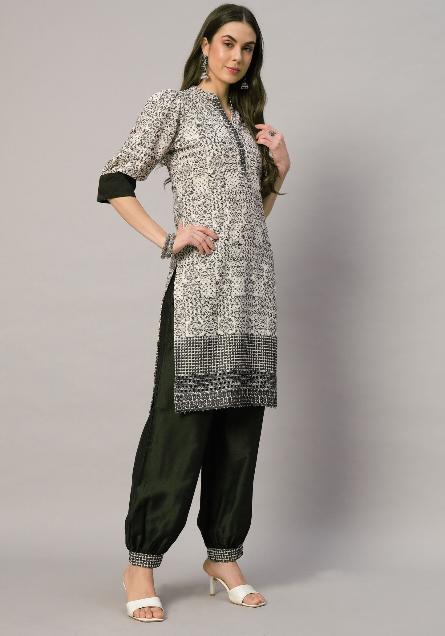 Women's  Embroidered Viscose Kurta Dhoti Pant & Dupatta Set