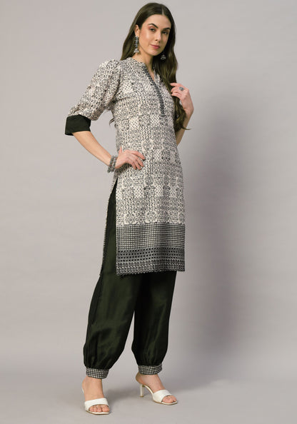 Women's  Embroidered Viscose  Kurta Dhoti Pant & Dupatta Set