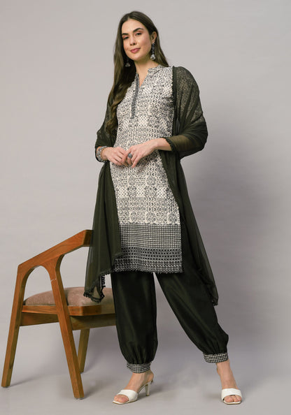 Women's  Embroidered Viscose Kurta Dhoti Pant & Dupatta Set