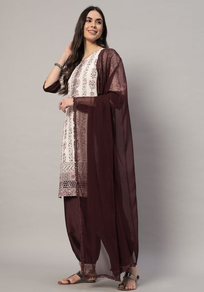 Women's  Embroidered Viscose  Kurta Dhoti Pant & Dupatta Set
