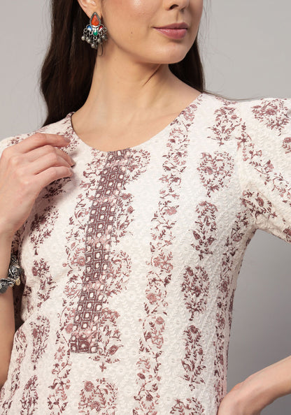 Women's  Embroidered Viscose Kurta Dhoti Pant & Dupatta Set