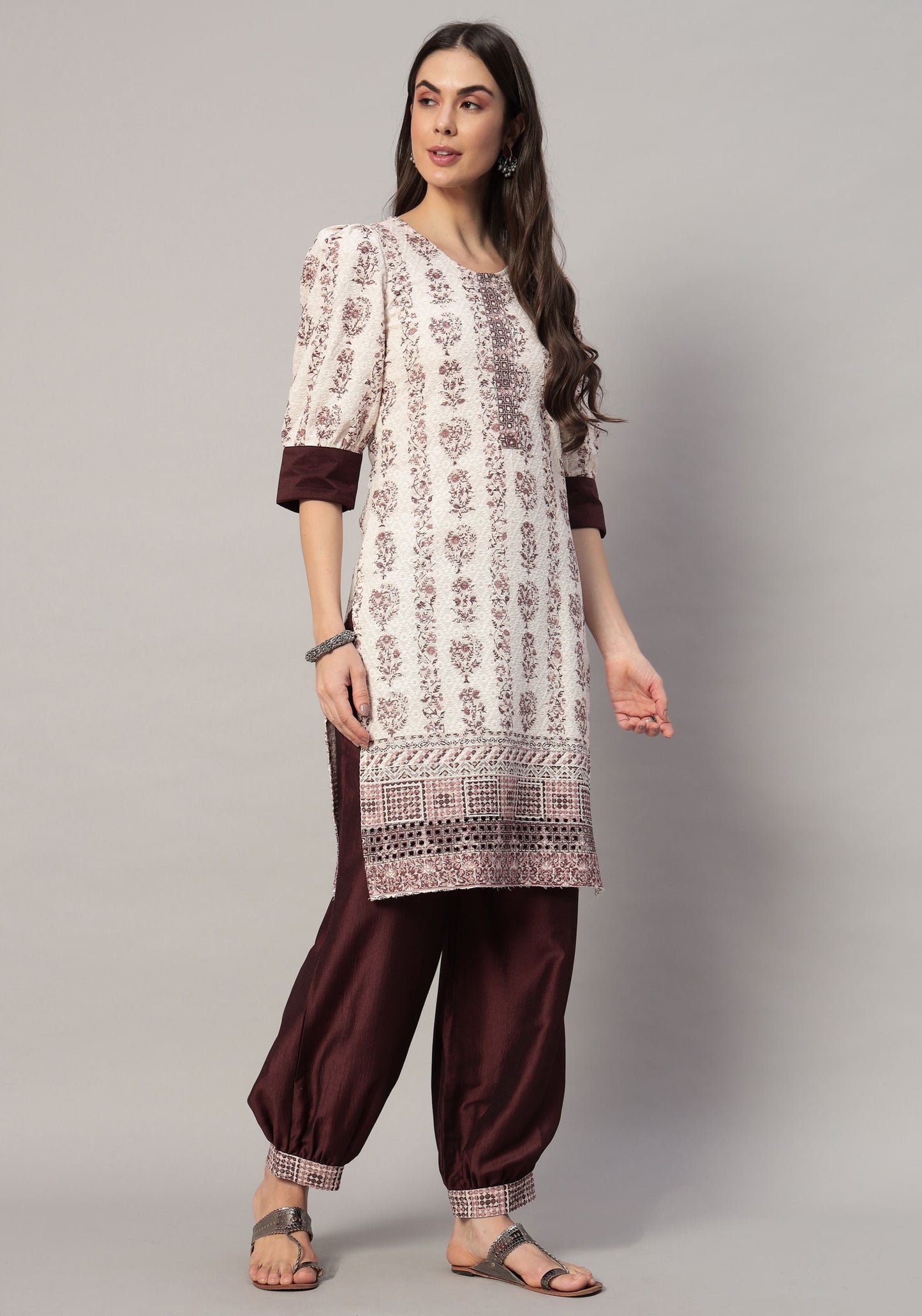 Women's  Embroidered Viscose Kurta Dhoti Pant & Dupatta Set