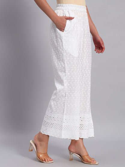 Women's Jalebi Borer Design Embroidered Chikankari Palazzo