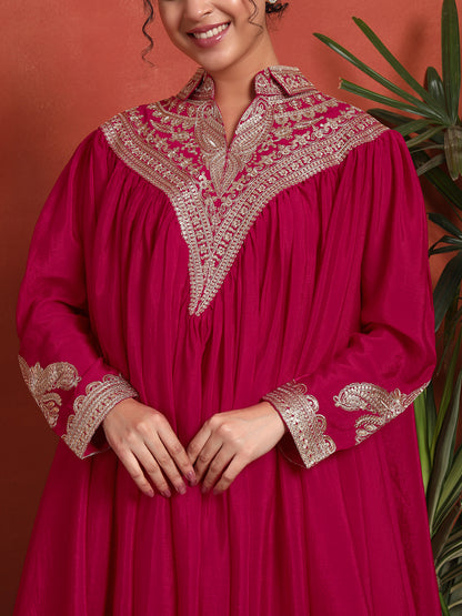 Women's Embroidered Silk Blend Kurta, Dhoti Pant & Dupatta Set