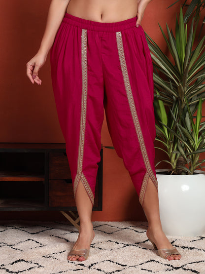 Women's Embroidered Silk Blend Kurta, Dhoti Pant & Dupatta Set