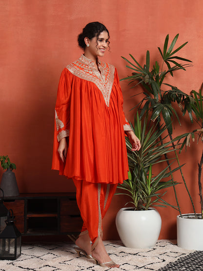 Women's Embroidered Silk Blend Kurta, Dhoti Pant & Dupatta Set