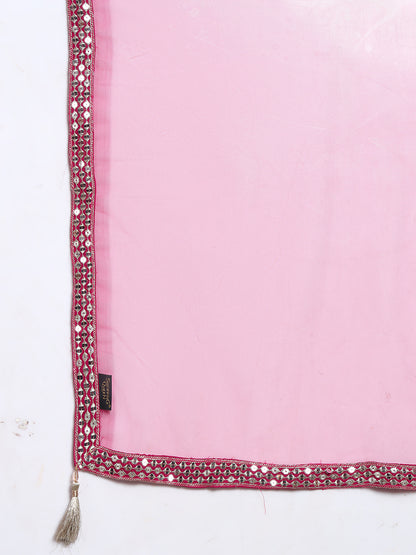 Women's Silver Embellished Georgette Kurta, Pyjama & Dupatta Set