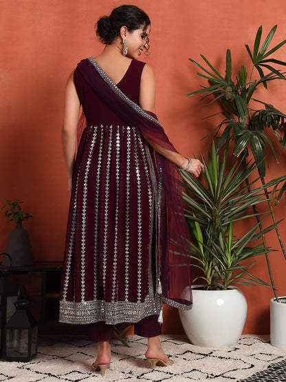 Women's Silver Embellished Georgette Kurta, Pyjama & Dupatta Set