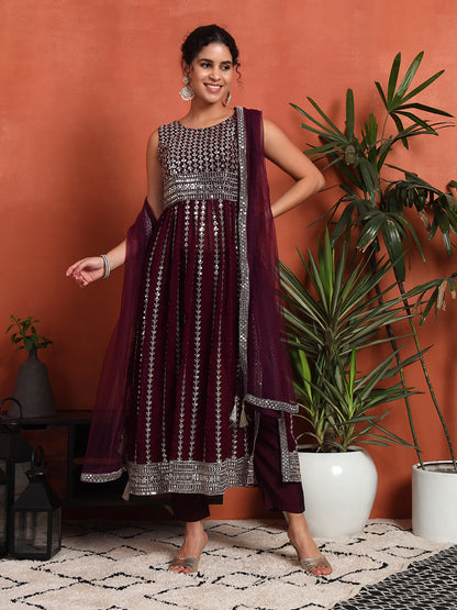 Women's Silver Embellished Georgette Kurta, Pyjama & Dupatta Set