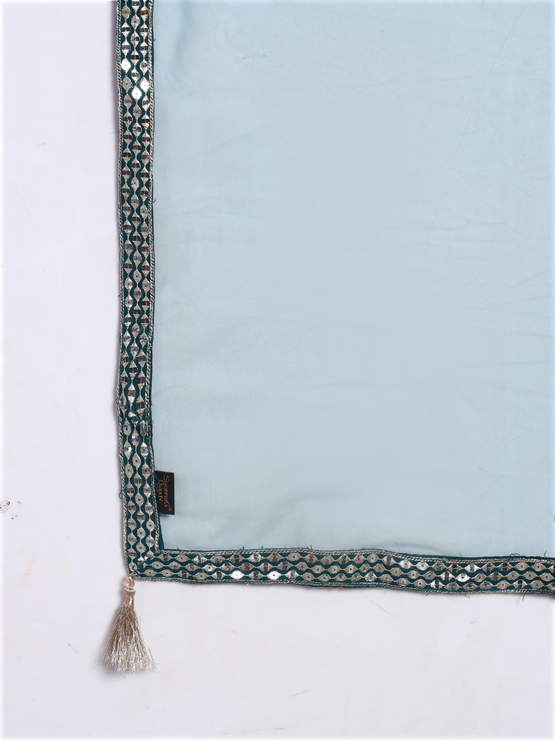 Women's Silver Embellished Georgette Kurta, Pyjama & Dupatta Set