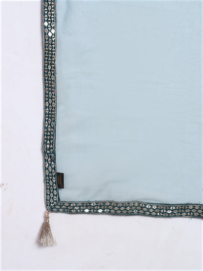 Women's Silver Embellished Georgette Kurta, Pyjama & Dupatta Set