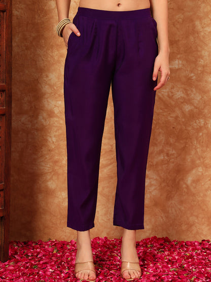 Women's Embroidered Silk Kurta, Pyjama & Dupatta Set