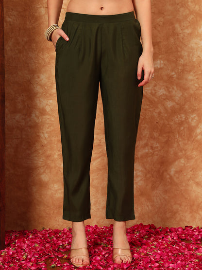 Women's Embroidered Silk Kurta, Pyjama & Dupatta Set