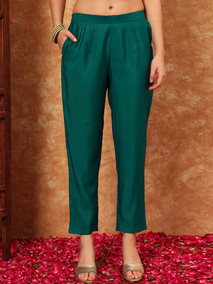 Women's Embroidered Silk Kurta, Pyjama & Dupatta Set