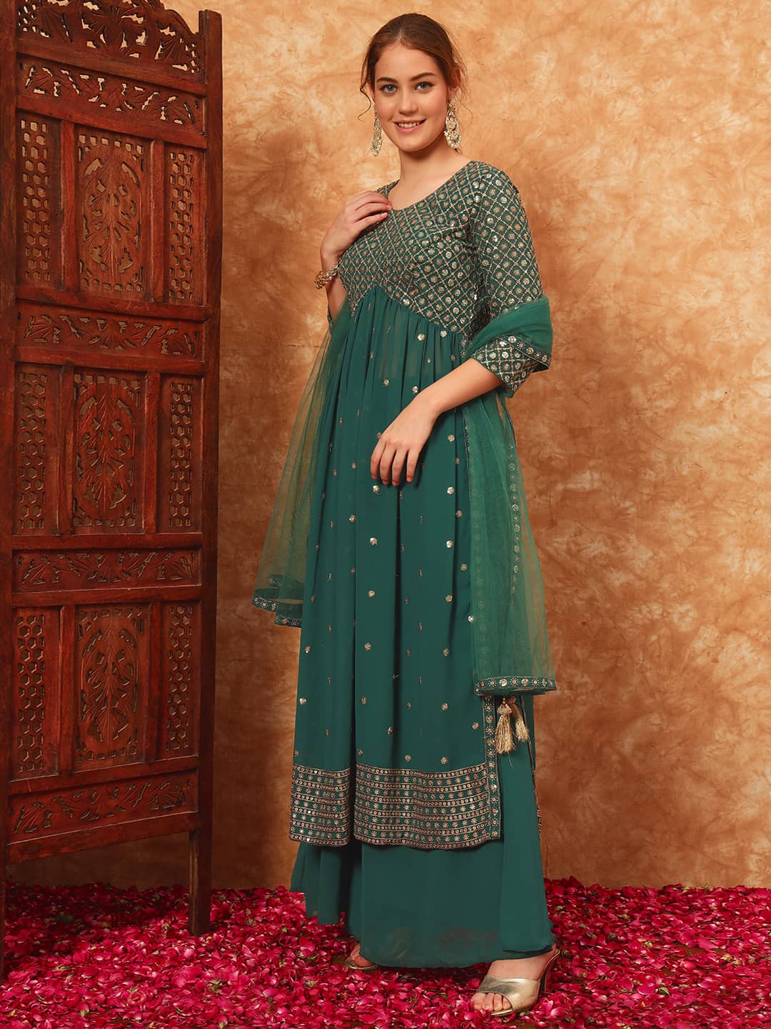 Women's Embroidered Georgette Kurta and Palazzo Set