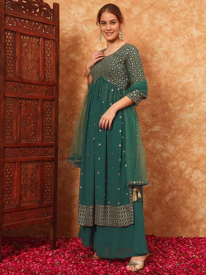 Women's Embroidered Georgette Kurta and Palazzo Set