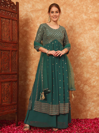 Women's Embroidered Georgette Kurta and Palazzo Set