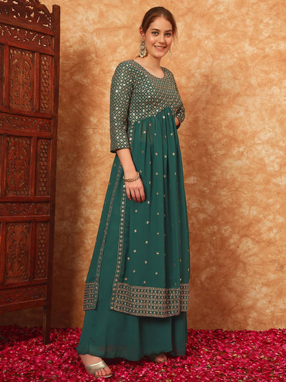 Women's Embroidered Georgette Kurta and Palazzo Set