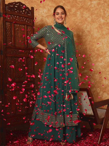 Women's Embroidered Georgette Kurta and Palazzo Set