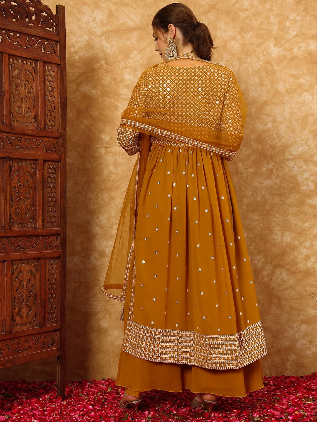 Women's Embroidered Georgette Kurta and Palazzo Set