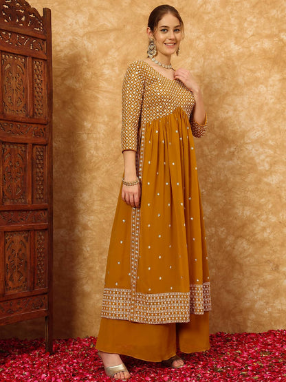 Women's Embroidered Georgette Kurta and Palazzo Set