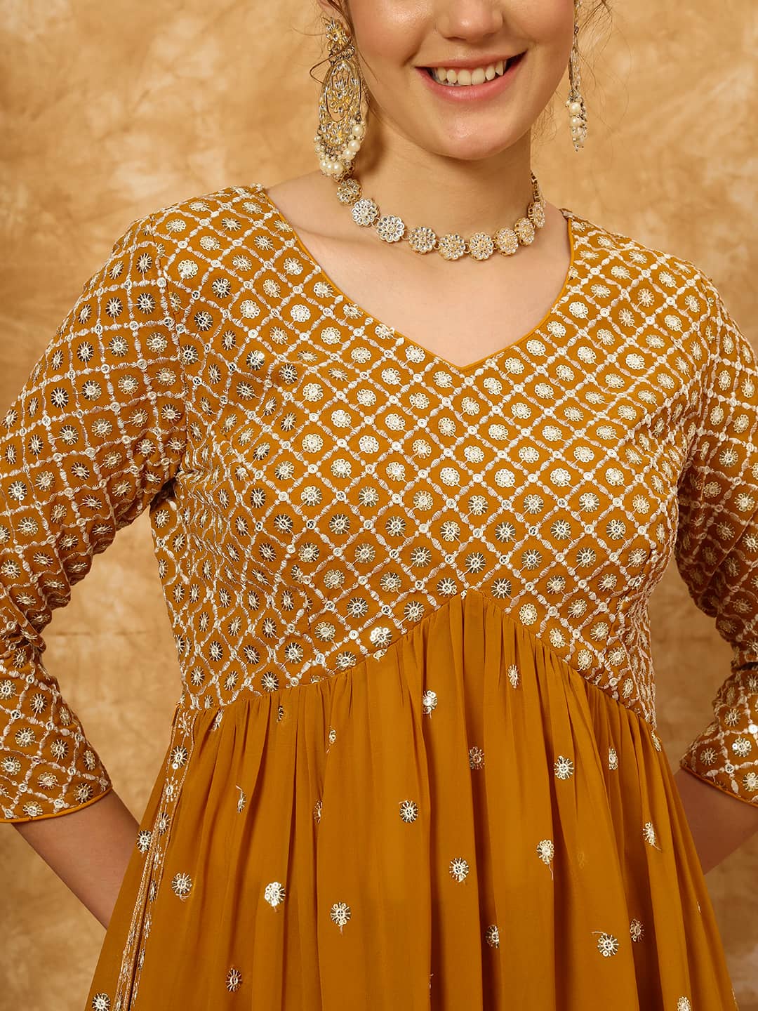 Women's Embroidered Georgette Kurta and Palazzo Set