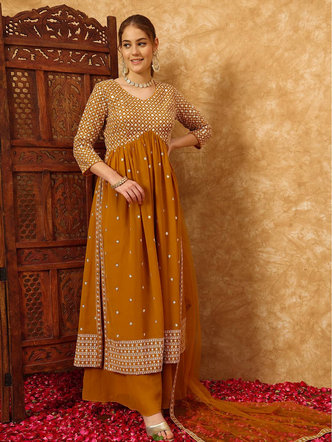 Women's Embroidered Georgette Kurta and Palazzo Set