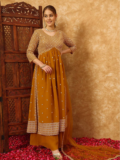 Women's Embroidered Georgette Kurta and Palazzo Set