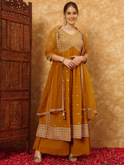 Women's Embroidered Georgette Kurta and Palazzo Set