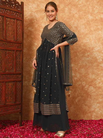 Women's Embroidered Georgette Kurta and Palazzo Set