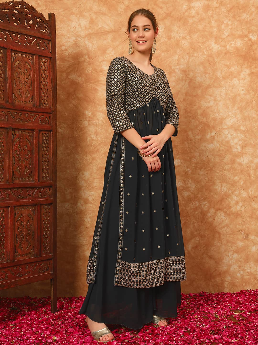 Women's Embroidered Georgette Kurta and Palazzo Set