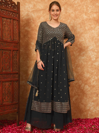 Women's Embroidered Georgette Kurta and Palazzo Set