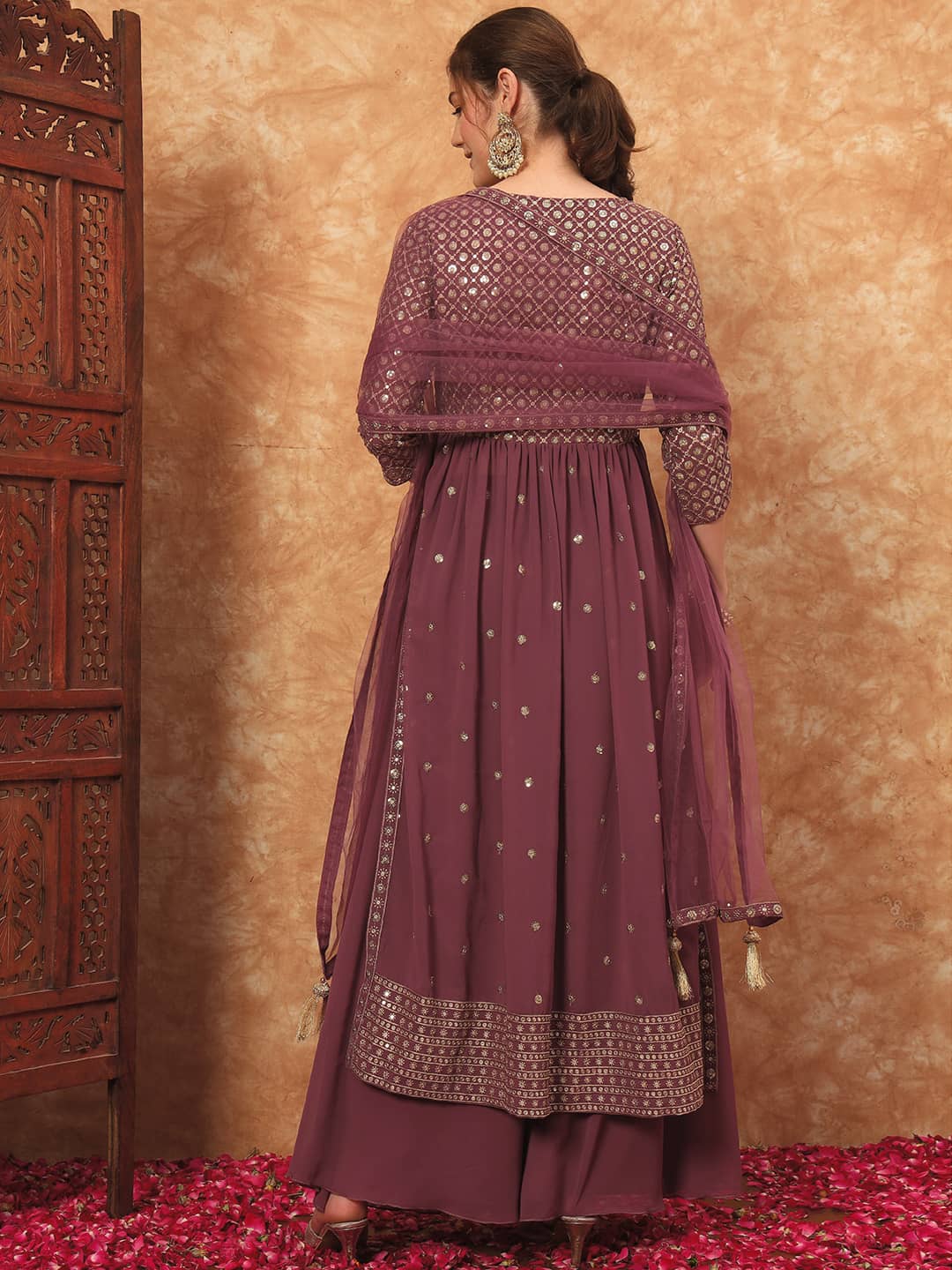 Women's Embroidered Georgette Kurta and Palazzo Set