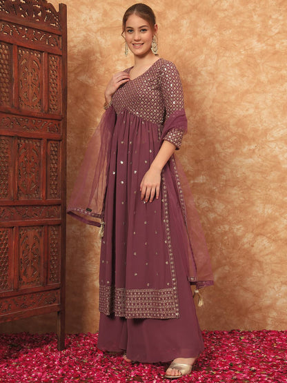 Women's Embroidered Georgette Kurta and Palazzo Set