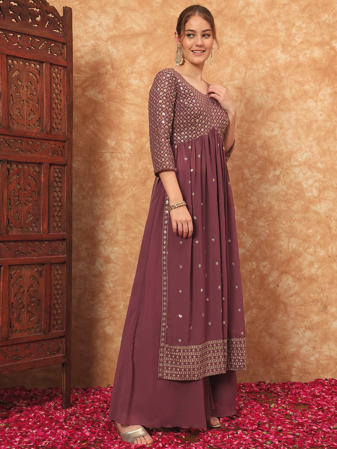 Women's Embroidered Georgette Kurta and Palazzo Set