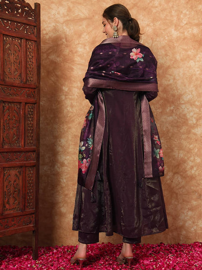 Women's Embroidered Silk Kurta, Pyjama & Dupatta Set
