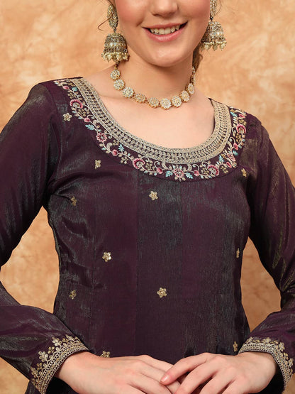 Women's Embroidered Silk Kurta, Pyjama & Dupatta Set