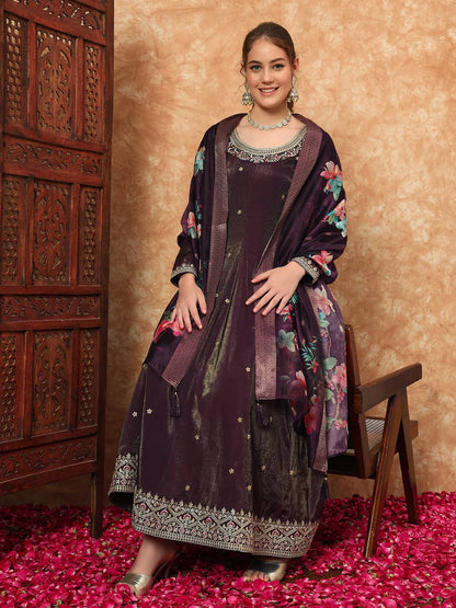 Women's Embroidered Silk Kurta, Pyjama & Dupatta Set