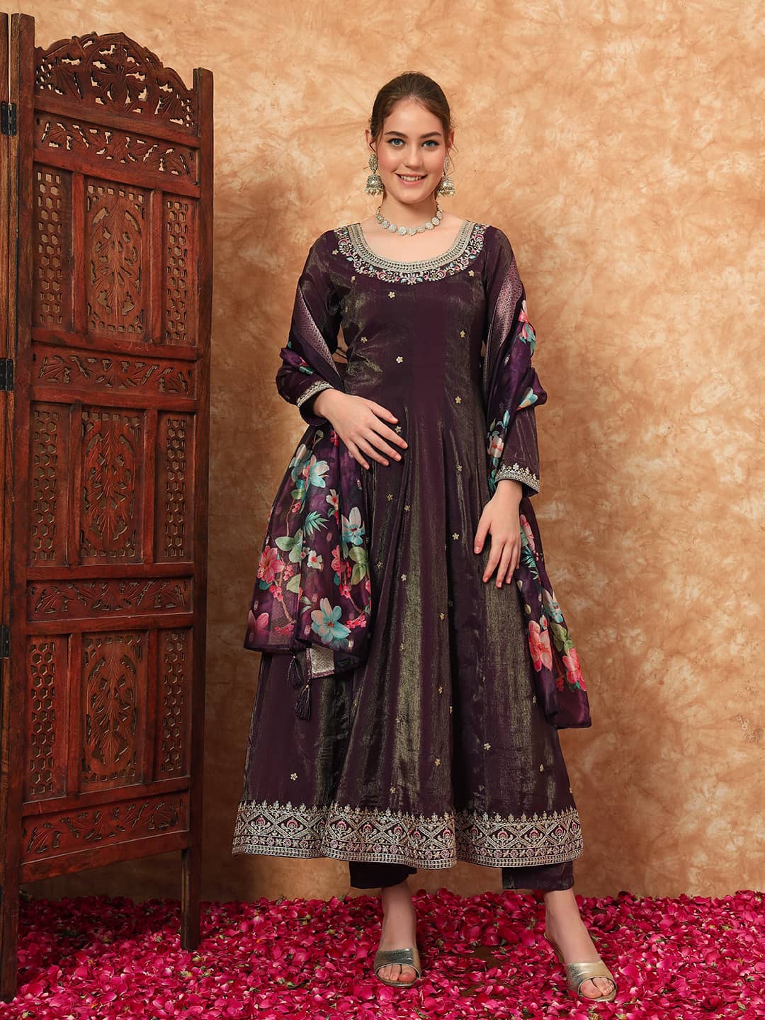 Women's Embroidered Silk Kurta, Pyjama & Dupatta Set