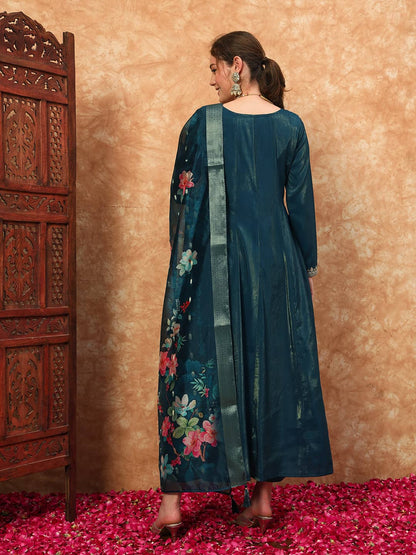 Women's Embroidered Silk Kurta, Pyjama & Dupatta Set