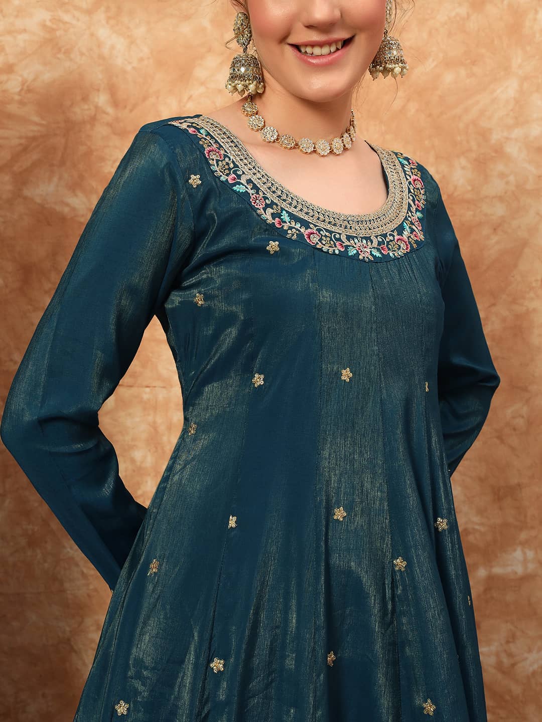 Women's Embroidered Silk Kurta, Pyjama & Dupatta Set