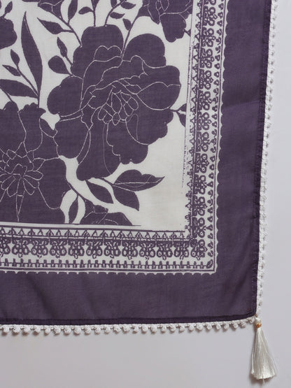 Deep Purple Checkered Viscose Women's Kurta, Pyjama & Dupatta Set