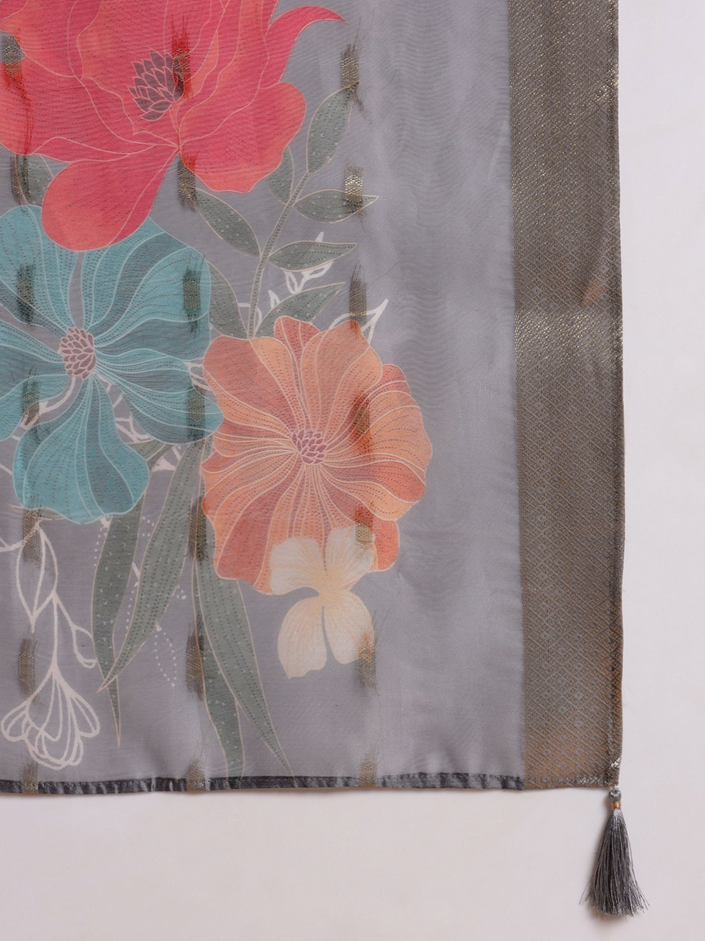 Fossil Grey Embroidered Silk Women's Kurta, Pyjama & Dupatta Set