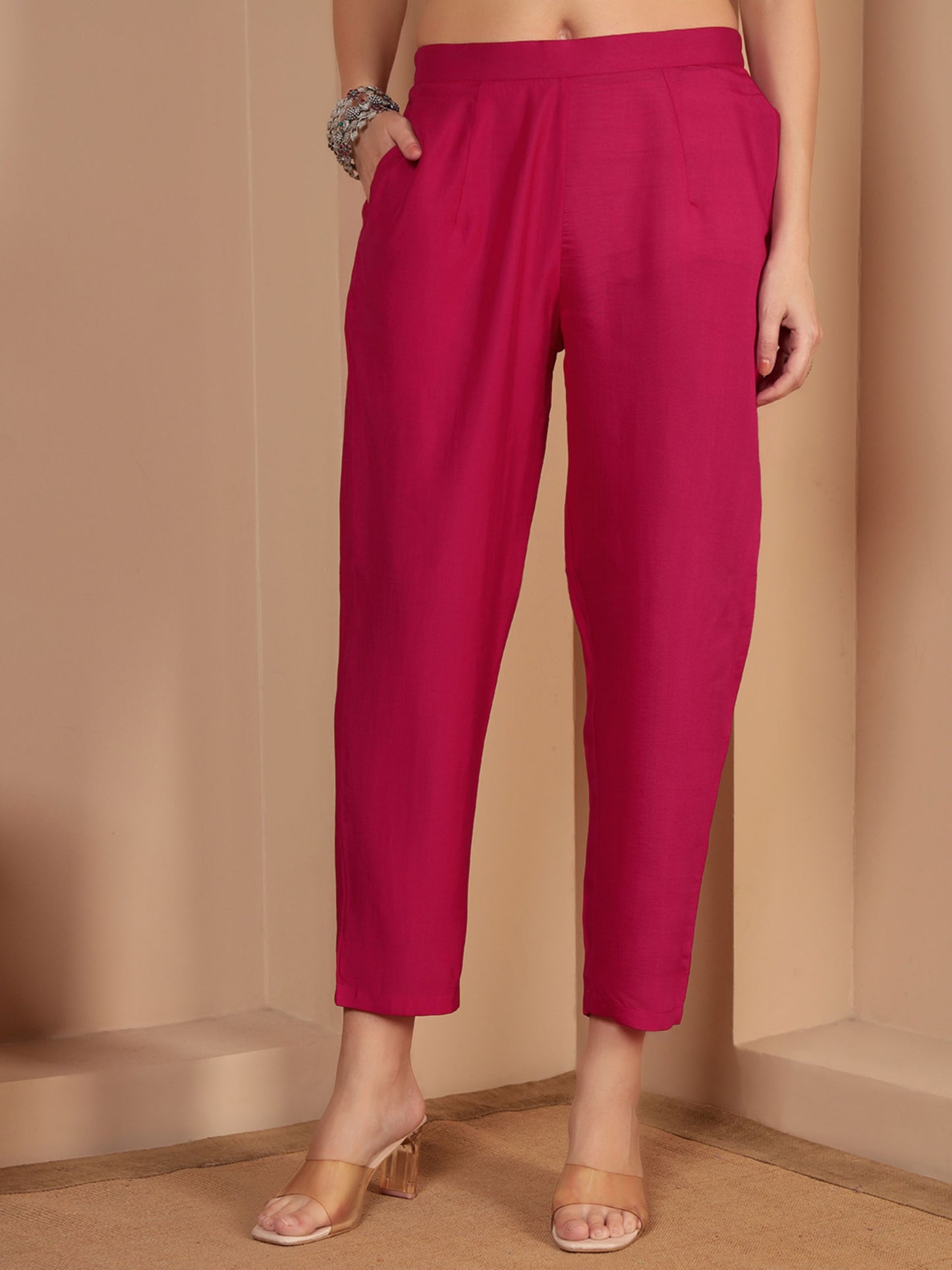 Dark Pink Embroidered Viscose Women's Kurta, Pyjama & Dupatta Set