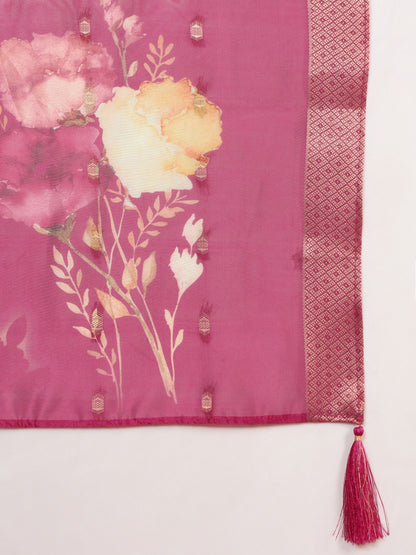 Dark Pink Embroidered Viscose Women's Kurta, Pyjama & Dupatta Set